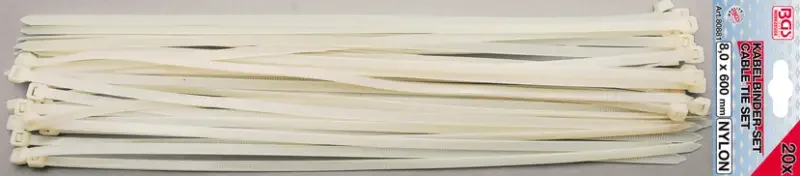 Aktuální Vázací pásky 8,0 x 600 mm BGS1080881. Bílé (Sada 20 dílů) (BGS1080881)