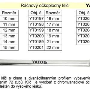 YATO Ráčnový klíč očkoplochý 12mm Přímo Od Výrobce
