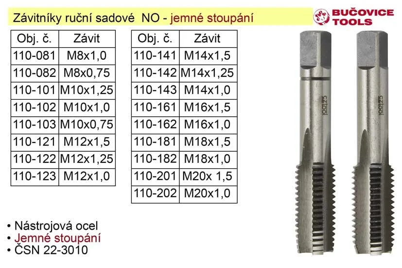 Závitníky ruční sadovéM8x1,0 NO jemný závit Ověřený
