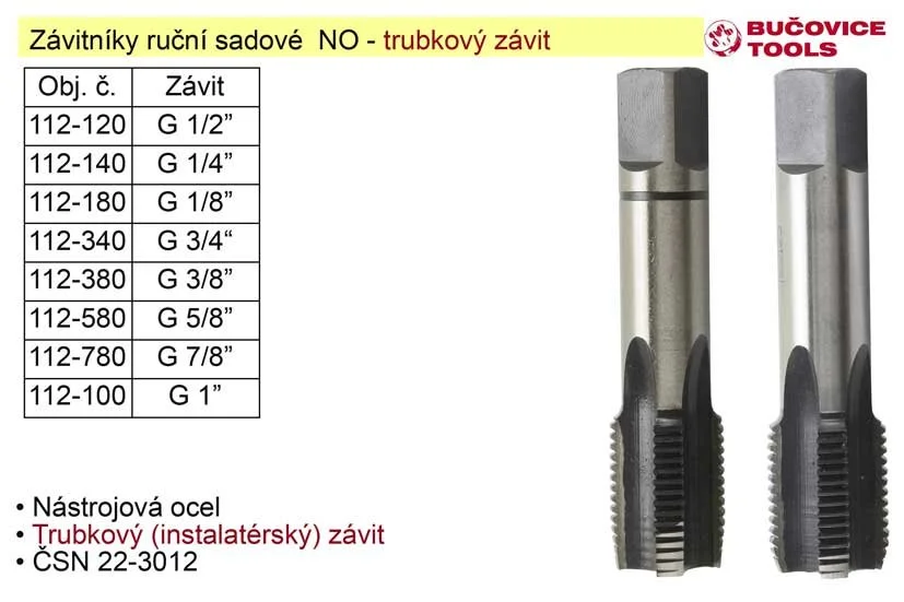 Závitníky ruční sadové G1/8" NO trubkový závit Sleva
