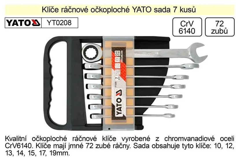 YATO Klíče ráčnové sada 7 kusů očkoploché 10-19mm Vrácení Zdarma