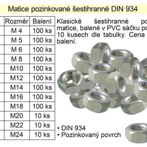 Zlevněný Matice šestihranná M 4 pozinovaná balení 100 kusů