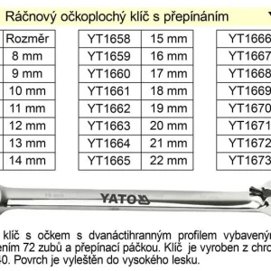 Akční Nabídka YATO Ráčnový klíč očkoplochý s přepínáním 30mm