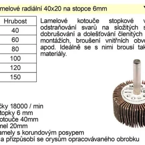 Akce Kotouč lamelový radiální na stopce 40x20 P-120