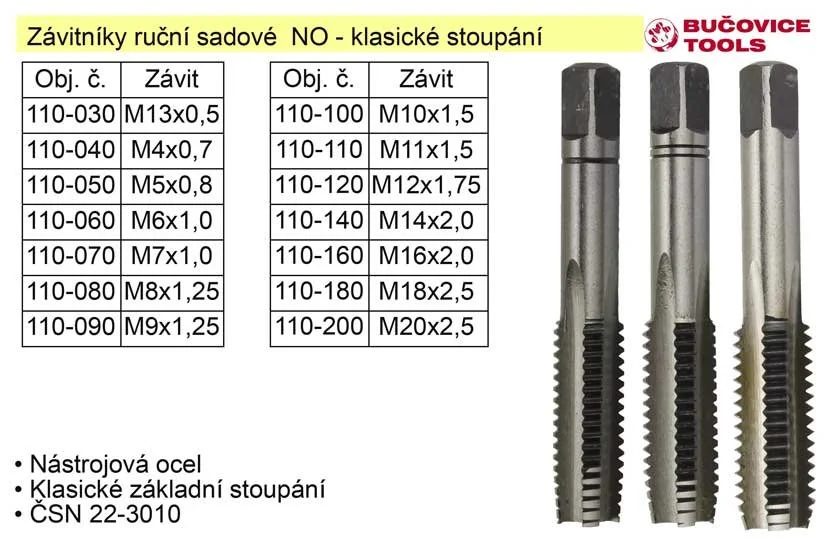 Závitníky ruční sadové M14x2,0 NO klasický závit Vysoce Kvalitní