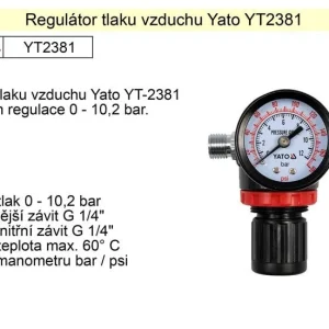 YATO Regulátor tlaku vzduchu, 1/4", redukční ventil YT-2381 Víkendová Akce