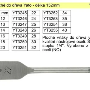 Akce Vrták plochý průměr 20mm do dřeva Yato