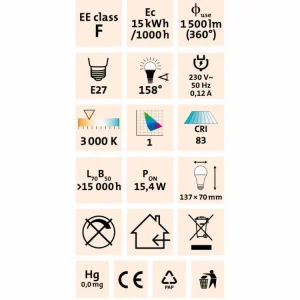 Žárovka LED klasická, 15W, 1350Lm, E27, teplá bílá, EXTOL LIGHT 43005 Ihned K Objednání