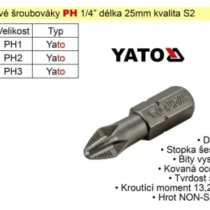 Značkový Bit křížový šroubovák PH3x25mm 1/4" Yato
