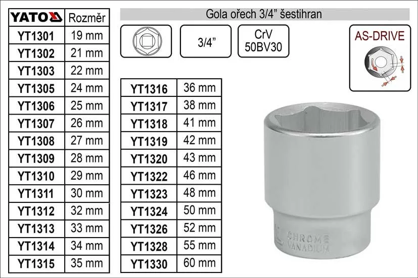 YATO Gola ořech šestihran 36mm 3/4" Ověřený