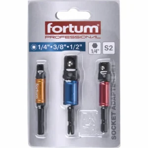 Značkový adaptéry do vrtačky, s otočným úchytem 1/4"-3/8"-1/2", 3ks, FORTUM