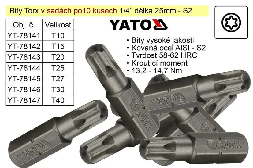 Akční Nabídka Bit TorxT10x25mm 1/4' sada 10 kusů YT-78141