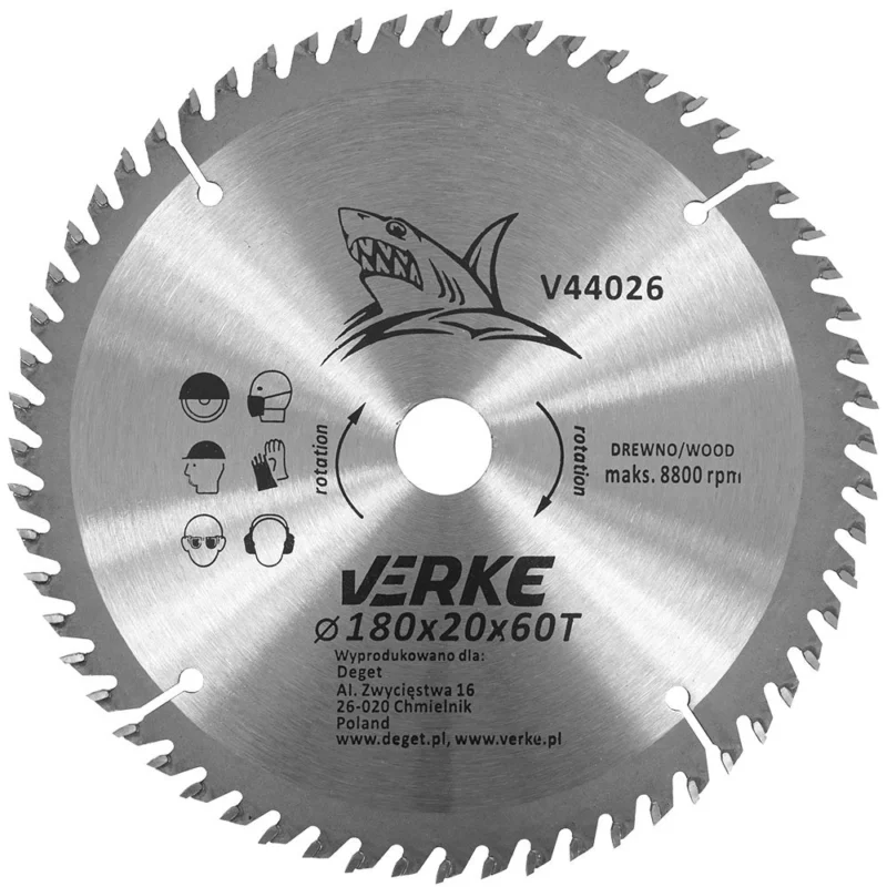 Aktuální VERKE Pilový kotouč s SK plátky 180x20mm 60 zubů + redukce 12,7/16mm