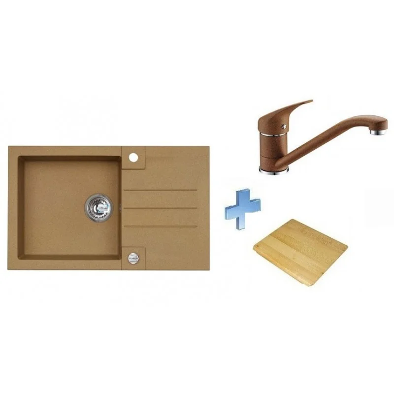 Akční Nabídka ALVEUS set dřez Rock 130 brown + krájecí deska + baterie Rapa Nui brown