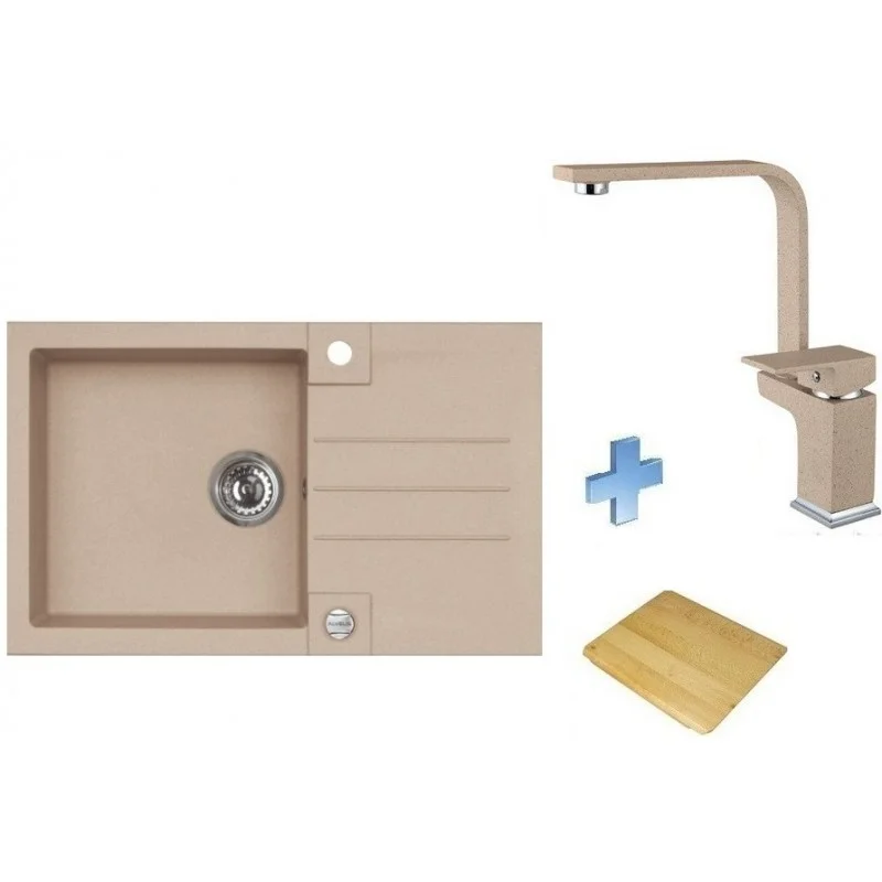 Akční Cena ALVEUS set dřez Rock 130 beige + krájecí deska + baterie Eureka (Janet) beige