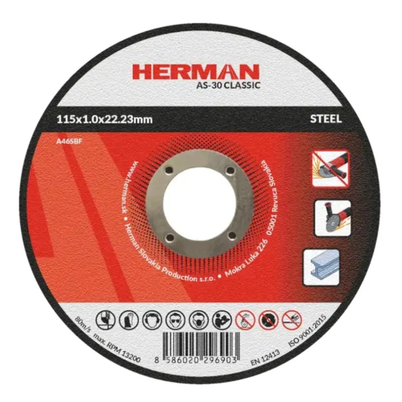 Značkový HERMAN Řezný kotouč na ocel 115x1,0x22,23 mm AS-30 Classic