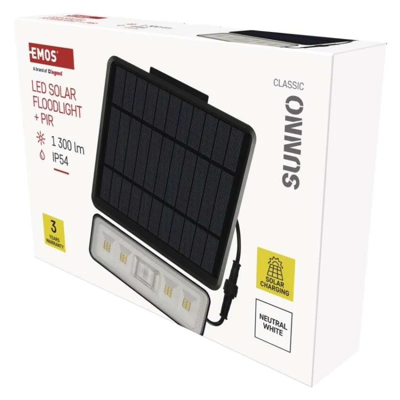 Zlevněný EMOS ZG112S Solární LED reflektor SUNNO s pohybovým čidlem, černý,neutrální bílá
